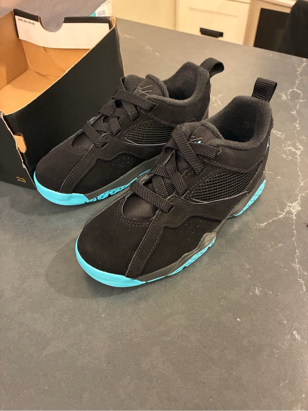 Jordan Kids Black and Teal Low-Top Sneakers